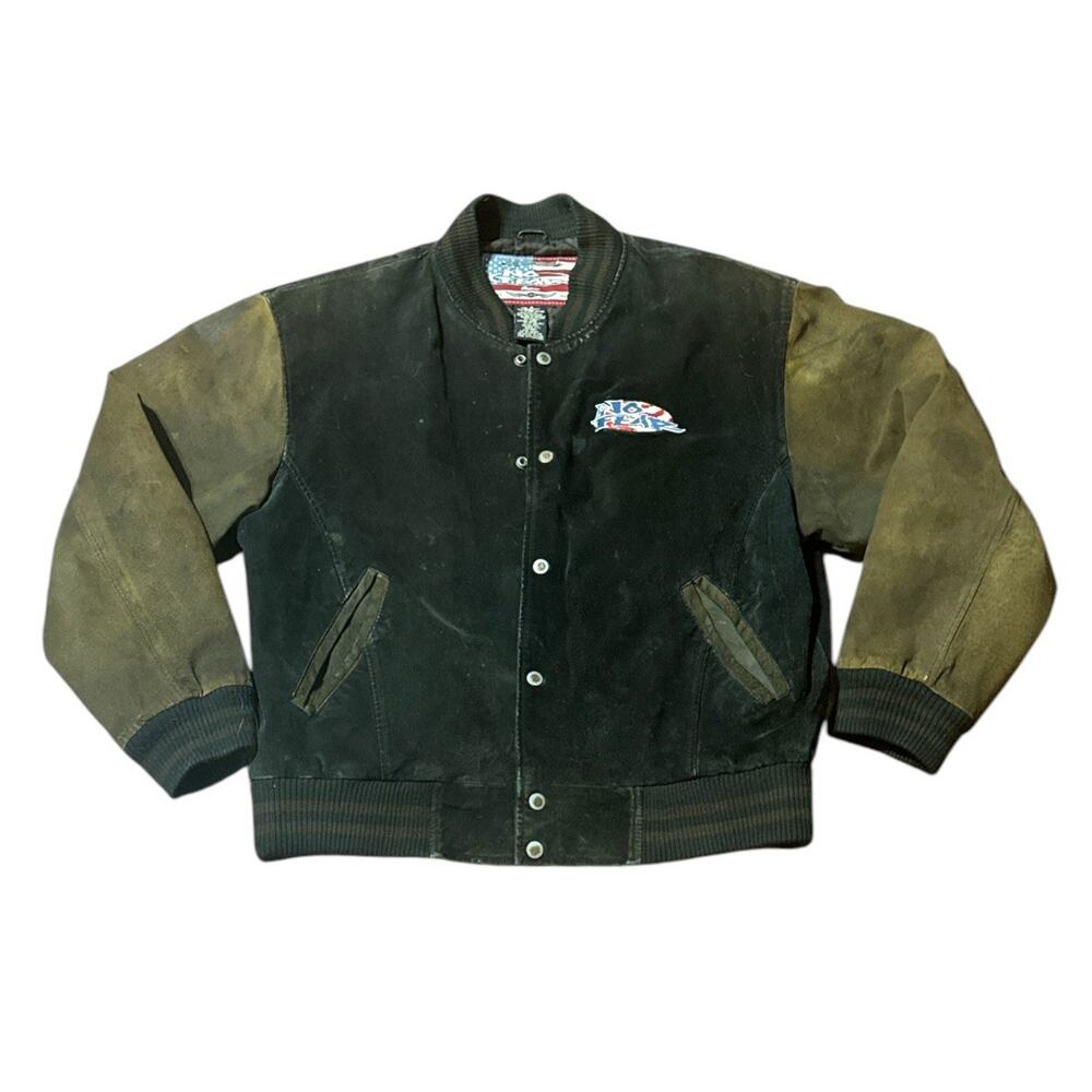 Vintage 1990s No Fear Black Suede Leather Mens Jacket Size M, Rare!